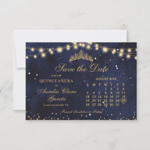 Reserva La Fecha Calendario de Quinceañera Azul Marino Noche Estrel