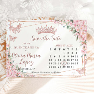 Reserva La Fecha Calendario de Quinceañera Rosa Dorado Flor de Cere