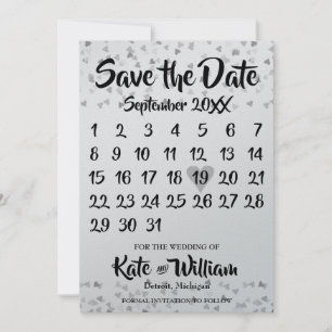 Reserva La Fecha Calendario de Silver Love Heart Save the Date