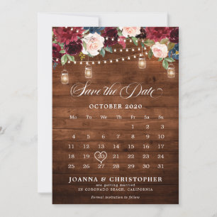 Reserva La Fecha Calendario de Tarro Mason Floral de Madera Rústica
