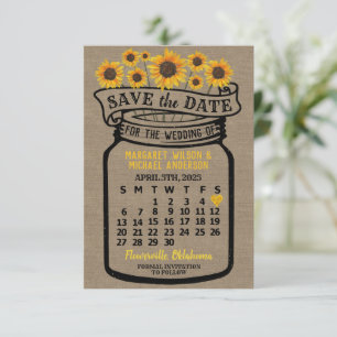 Reserva La Fecha Calendario del boda Mason Jar Sunflowers abril de 