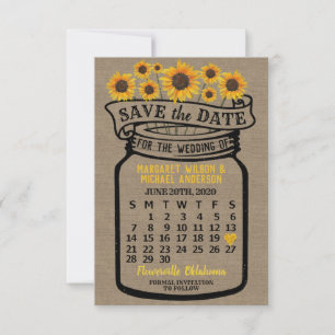 Reserva La Fecha Calendario del boda Mason Jar Sunflowers Junio 202