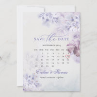 Calendario del mes de maus de flores moradas de la