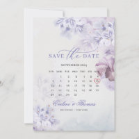 Calendario del mes de maus de flores moradas de la
