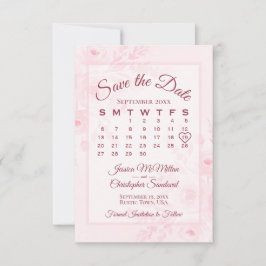 Reserva La Fecha Calendario Floral Acuarela Rosa Rubor Boda 
