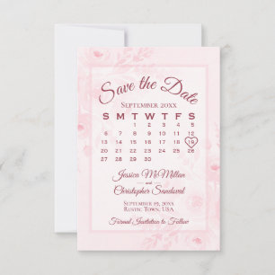Reserva La Fecha Calendario Floral Acuarela Rosa Rubor Boda 