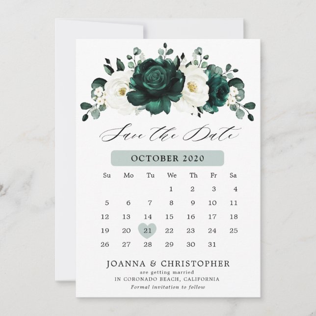 Reserva La Fecha Calendario floral blanco de Eucalyptus (Anverso)