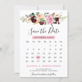 Reserva La Fecha Calendario floral botánico de color rosa con rubor