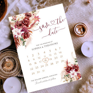 Reserva La Fecha Calendario Floral de Borgoña y Rubor