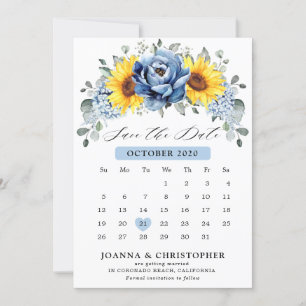 Reserva La Fecha Calendario floral de girasol dusty blue slate peon