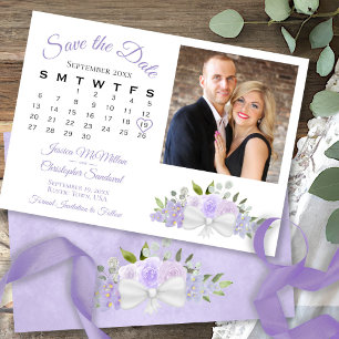 Reserva La Fecha Calendario floral de lavanda rústico y Boda fotogr