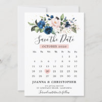 Calendario floral de rosa rosa azul marino