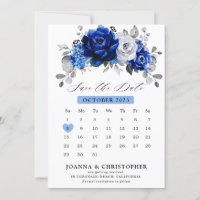 Calendario floral metálico azul real blanco platea