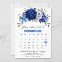 Calendario floral metálico azul real blanco platea