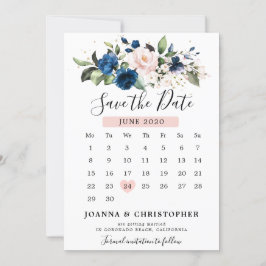 Reserva La Fecha Calendario floral rosa de color rosa azul naval