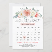 Calendario floral rosa pastel de durazno de solsti