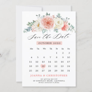 Reserva La Fecha Calendario floral rosa pastel de durazno de solsti