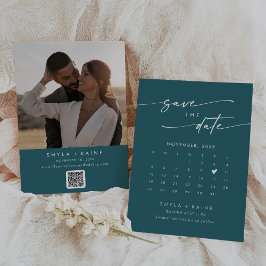 Reserva La Fecha Calendario fotográfico de código QR azul Verde azu