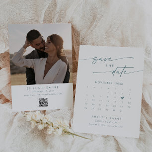 Reserva La Fecha Calendario fotográfico de código QR Verde azulado