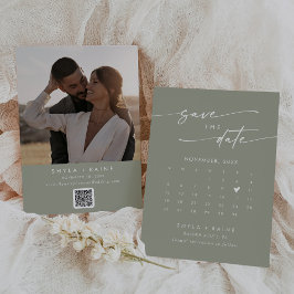 Reserva La Fecha Calendario fotográfico de código QR verde de Moda 