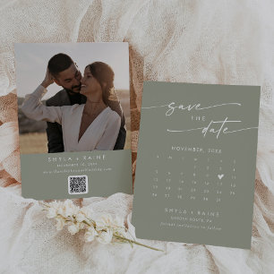 Reserva La Fecha Calendario fotográfico de código QR verde de Moda