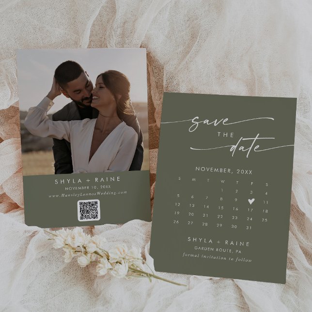 Reserva La Fecha Calendario fotográfico de código QR verde oliva de (Subido por el creador)