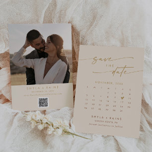 Reserva La Fecha Calendario fotográfico de códigos QR de oro de Mod