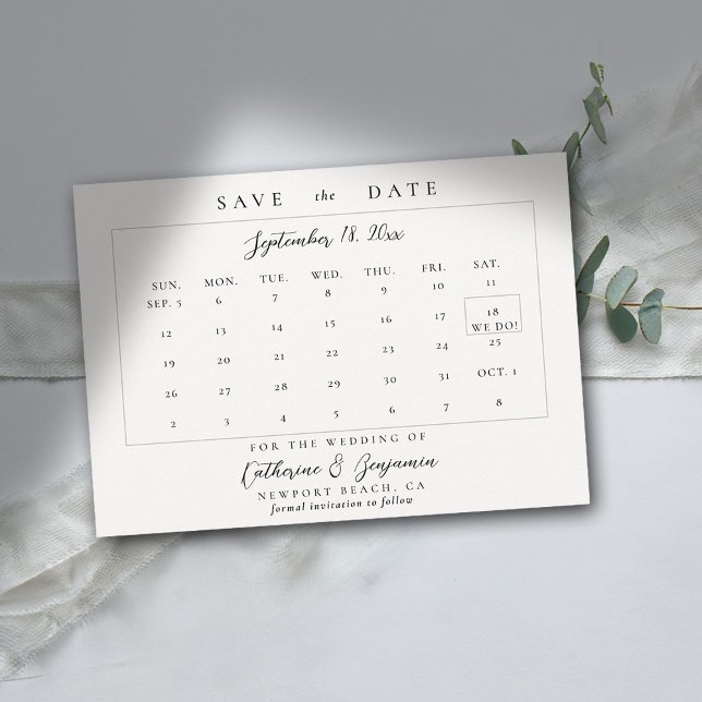 Reserva La Fecha Calendario Moderno de caligrafía simple matrimonio (wedding calendar save the date modern minimalist calligraphy black white)