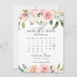 Reserva La Fecha Calendario moderno de meses de boho floral rosa y
