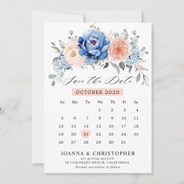 Reserva La Fecha Calendario Navy Blue Slate Dusty Blush Save The Da (Anverso)