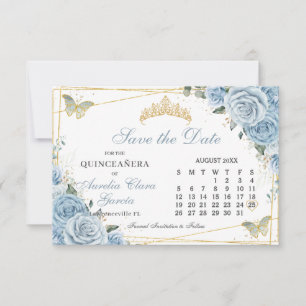 Reserva La Fecha Calendario Quinceanera dulce 16 de la floral azul 