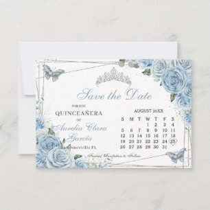 Reserva La Fecha Calendario Quinceanera dulce 16 de la floral azul 