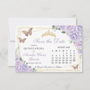 Reserva La Fecha Calendario Quinceañera Floral Lila Púrpura 16