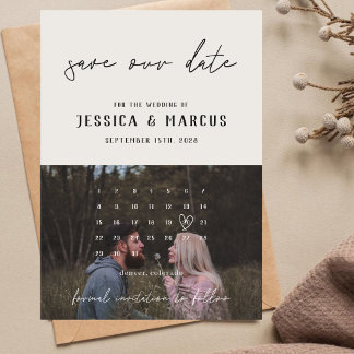 Reserva La Fecha Calendario Retro Simple y Limpio | Boda con Foto