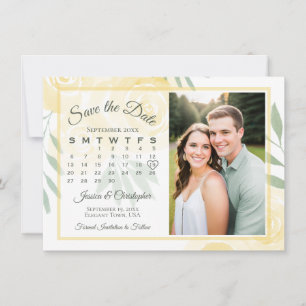 Reserva La Fecha Calendario y Foto de Boda de Rosas Boho Amarillas 