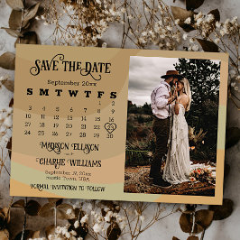 Reserva La Fecha Calendario y foto de Earthtone Retro Swirls Boda
