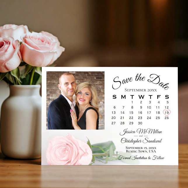 Reserva La Fecha Calendario y foto de matrimonio elegante rosa de R (Subido por el creador)