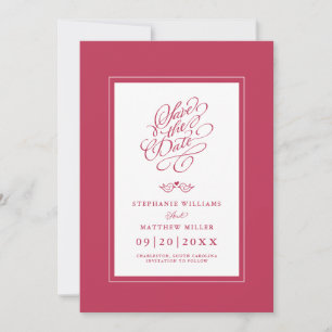 Reserva La Fecha Caligrafía de Boda Negrita y Rojo Magenta Brillant