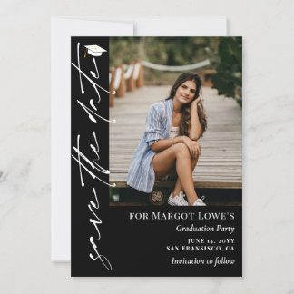 Reserva La Fecha Caligrafía de Graduación Blanco Negro