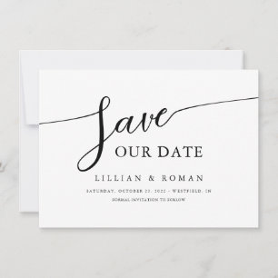 Reserva La Fecha Caligrafía de guión romántico Boda blanco y negro