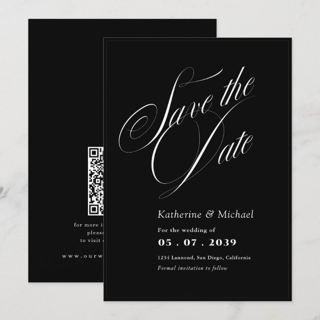 Reserva La Fecha Caligrafía de guión romántico Boda de código QR (Anverso / Reverso)