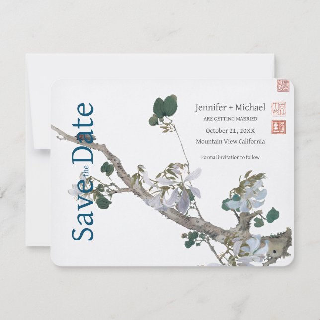 Reserva La Fecha Caligrafía de matrimonio boda acuarela floral (Anverso)