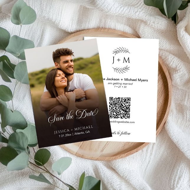 Reserva La Fecha Caligrafía del Gradiante de Foto Floral Boho (Subido por el creador)