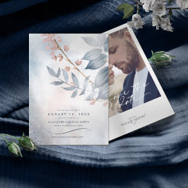 Reserva La Fecha Caligrafía Floral Azul Polvo ID771