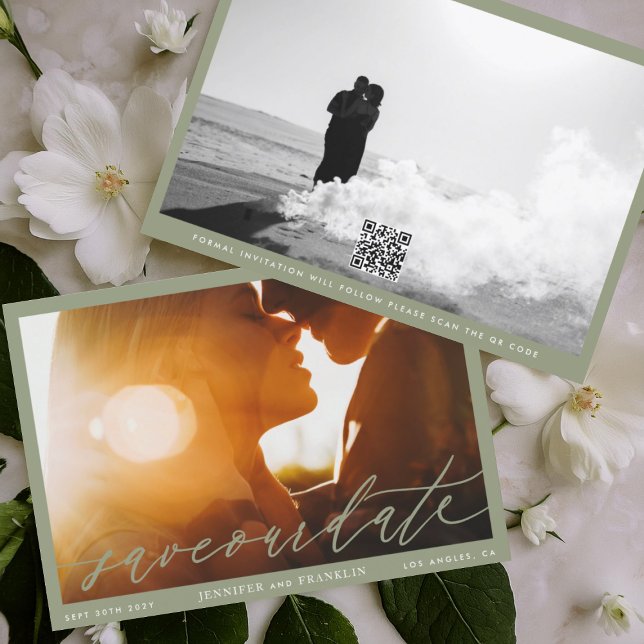 Reserva La Fecha Caligrafía fotográfica de código QR verde de sabio (Subido por el creador)