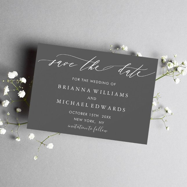 Reserva La Fecha Caligrafía gris elegante simple de boda (Subido por el creador)