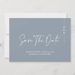 Reserva La Fecha Caligrafía minimalista Boda de monograma azul turb