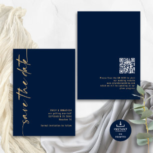 Reserva La Fecha Caligrafía minimalista Código QR Boda de oro de la