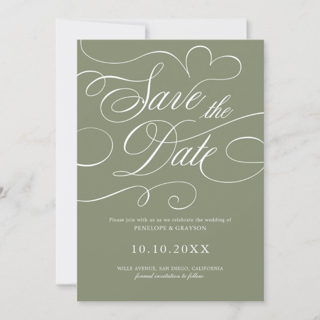 Reserva La Fecha Caligrafía moderna atemporal código QR boda Sage (Anverso)