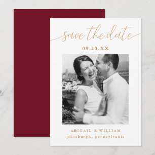 Reserva La Fecha Caligrafía moderna Boda de fotografía rojo borgoña
